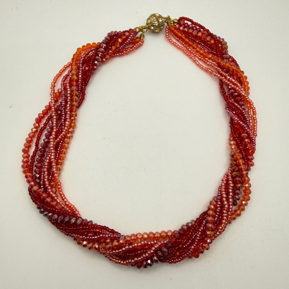 16" Multi-strand faceted glass and seed bead statement necklace w/ magnet clasp!